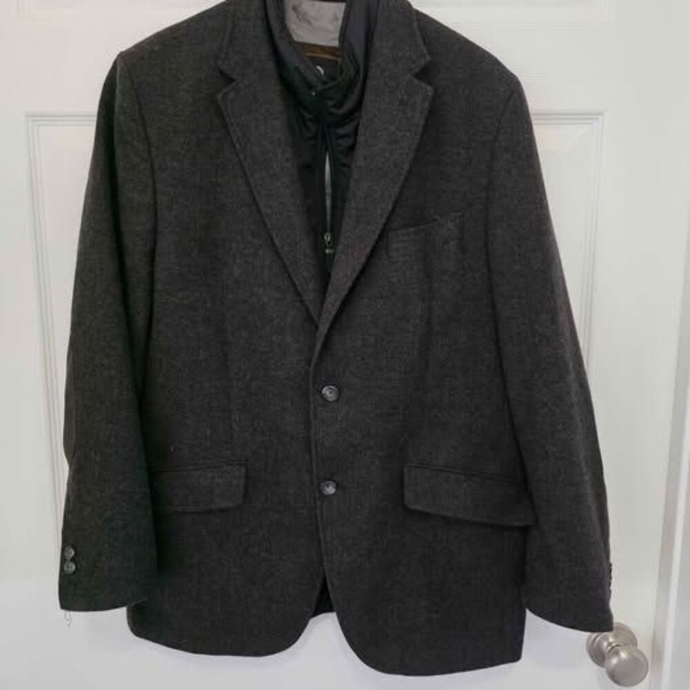 Bugatti Men’s Wool Blazer Sport Coat Jacket with Zip Bib - Size 40R Medium Grey
